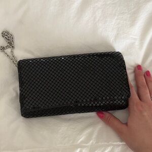Black Sequin Chain-Trim Wristlet Clutch